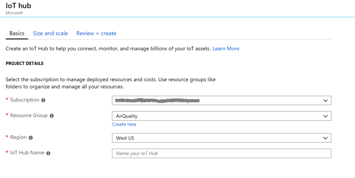 Azure IoT Air Quality Monitoring Basis IoT Hub Settings