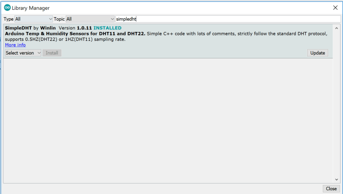 Arduino IDE Simple DHT Library
