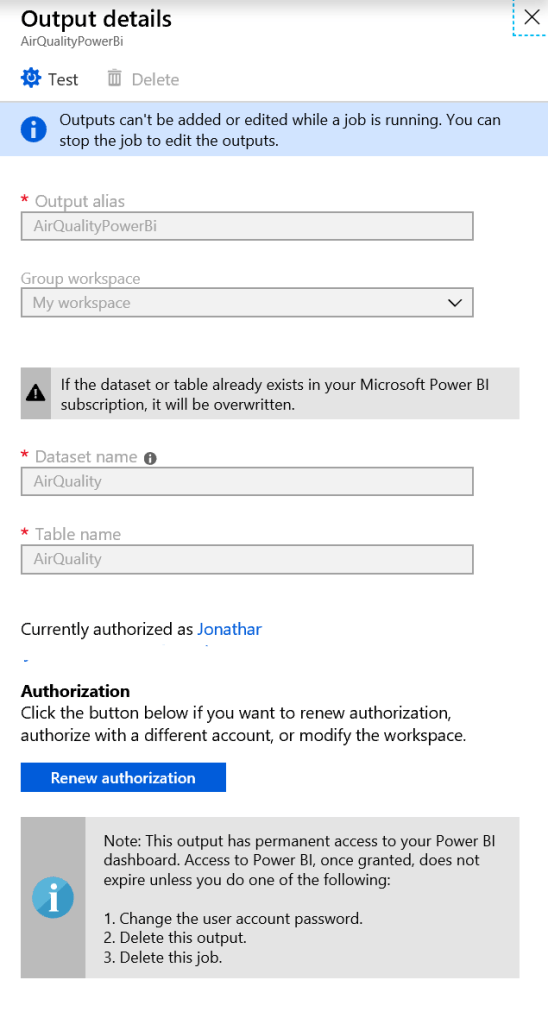 Azure IoT Air Quality Monitoring Power BI Output