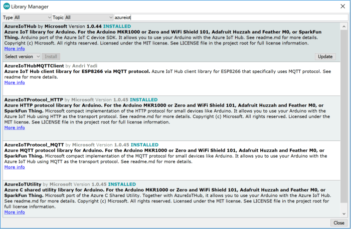 Arduino IDE Azure IoT Libraries