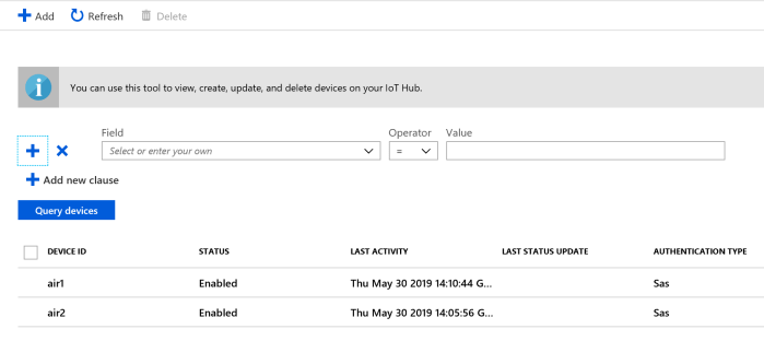 Azure IoT Air Quality Monitoring IoT Hub Iot Hub Device Page