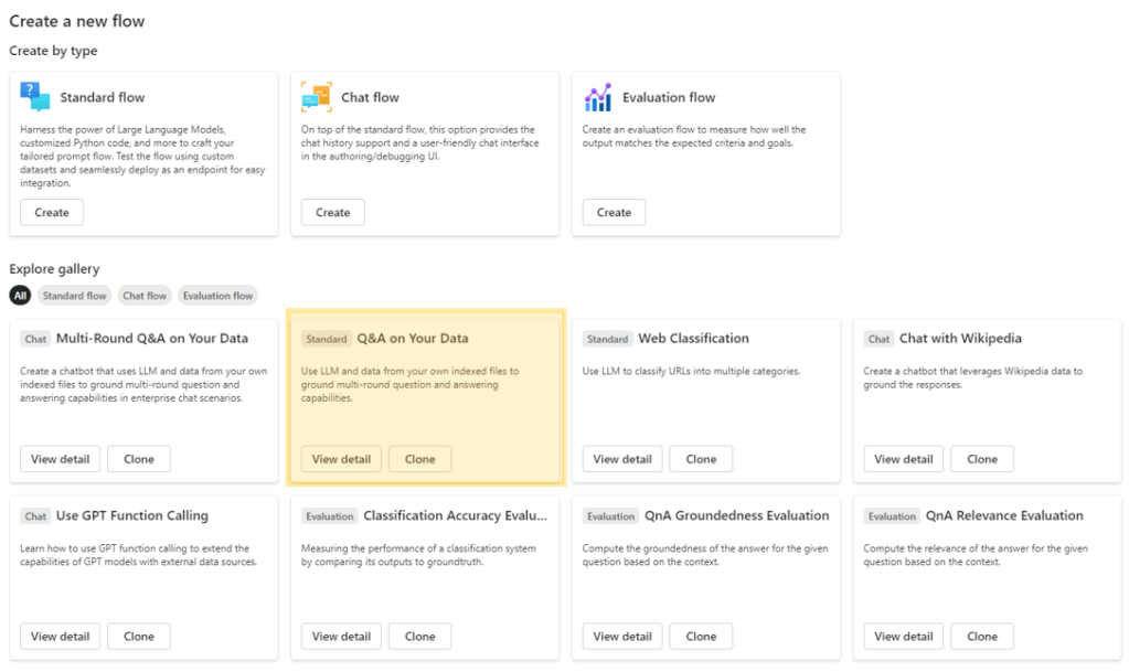 Azure Prompt Flow - Create new flow from sample