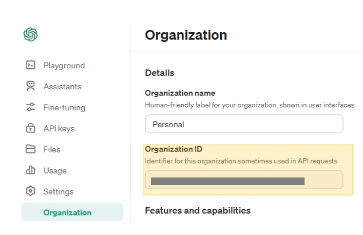 OpenAI Organization Settings - Organization ID