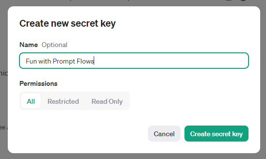OpenAI Create new secret key
